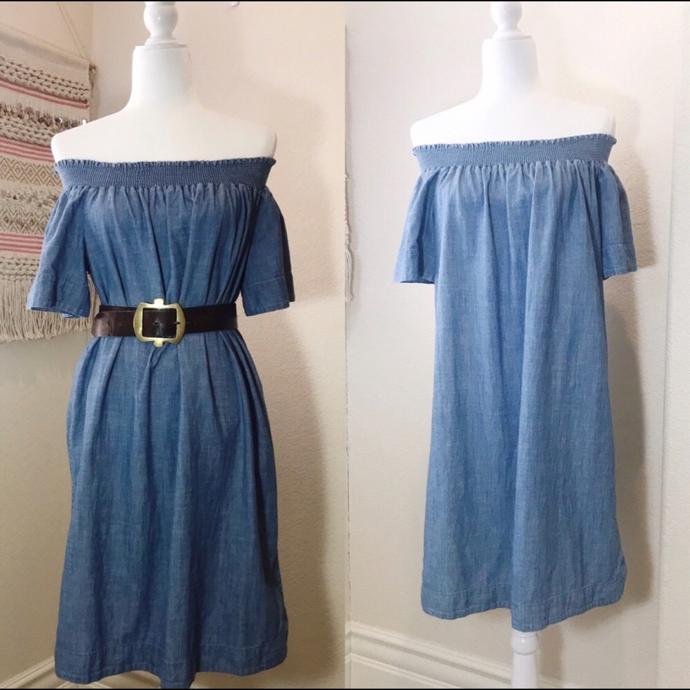 J. Crew Chambray Off the Shoulder Dress